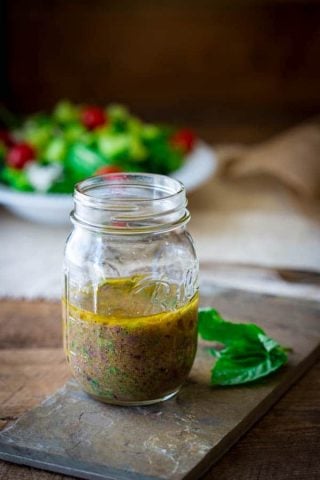 black olive Vinaigrette in a jar