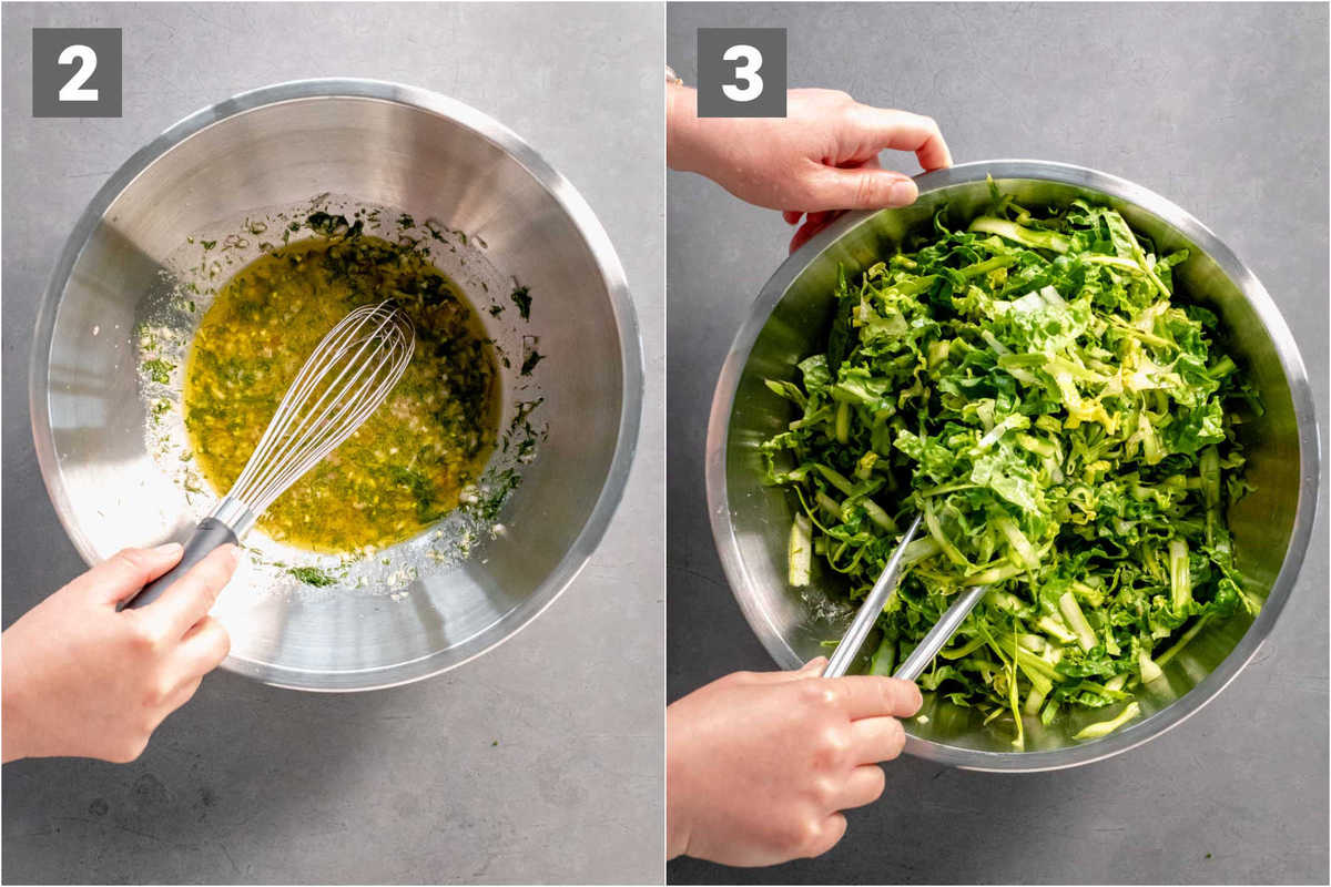 whisk dressing add asparagus and romaine and toss