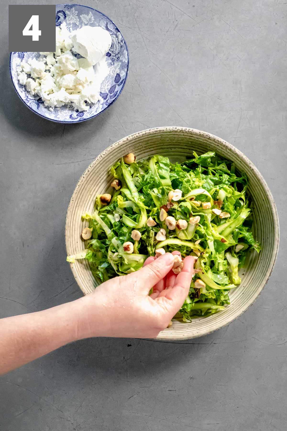 add hazelnuts and goat cheese