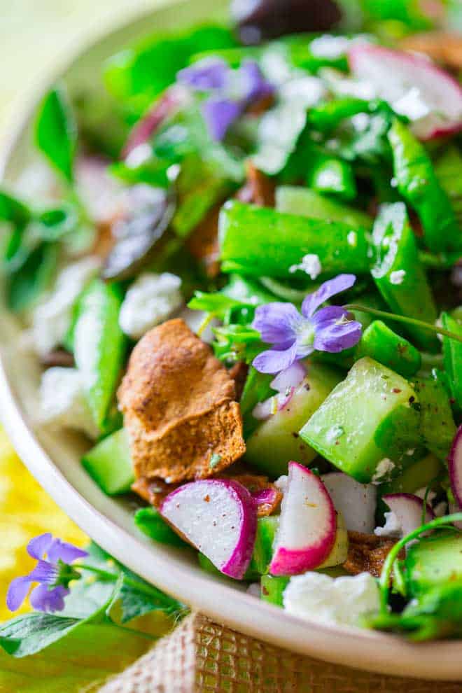 Snap Pea, Mint and Feta Fattoush Salad | Healthy Seasonal Recipes