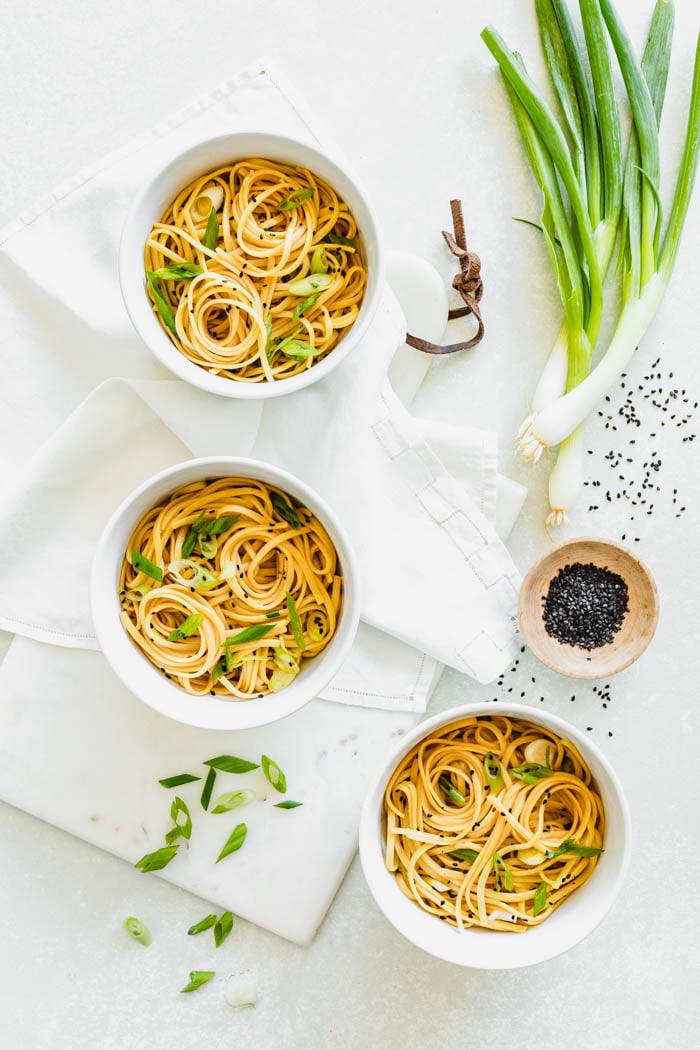 sesame noodles on a white table