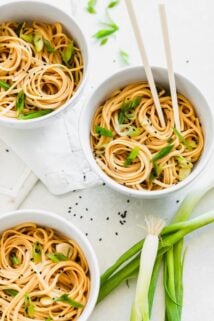 three bowls of Sesame Noodles