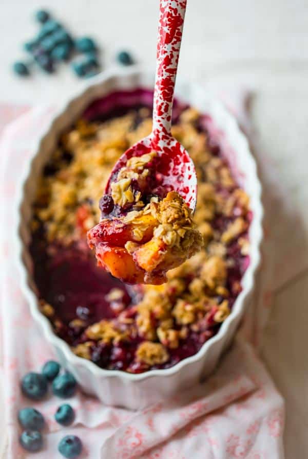 a spoonful of Peach Blueberry Crisp