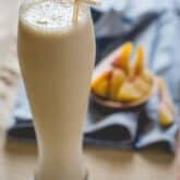Peach Cobbler Smoothie | Primal and High Protein on healthyseasonalrecipes.com