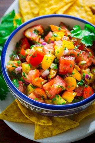 Yellow and Red Tomato Pico de Gallo and What to do with yellow tomatoes on healthy seasonal recipes