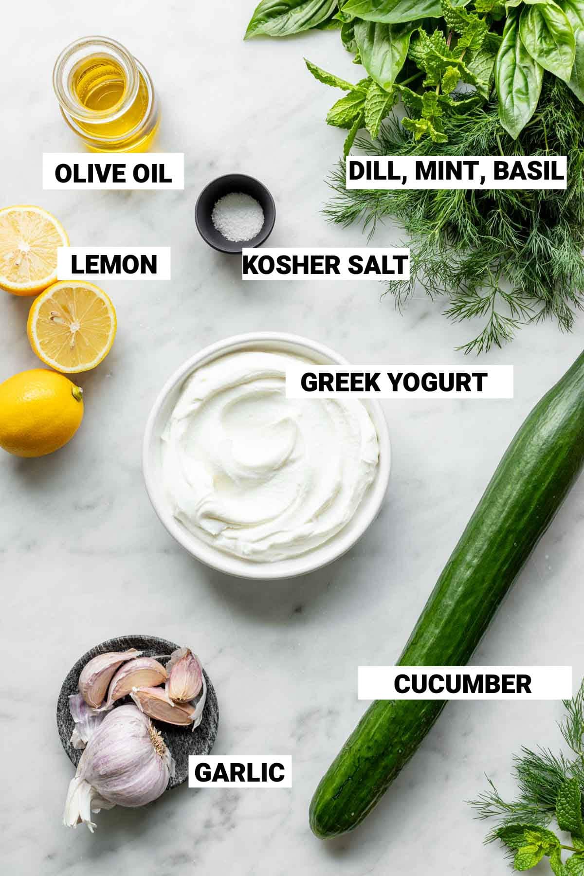 THE CUCUMBER and other ingredients for the Tzatziki