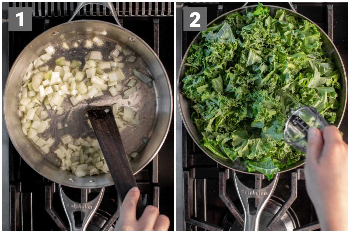 sauteed kale steps 1 and 2