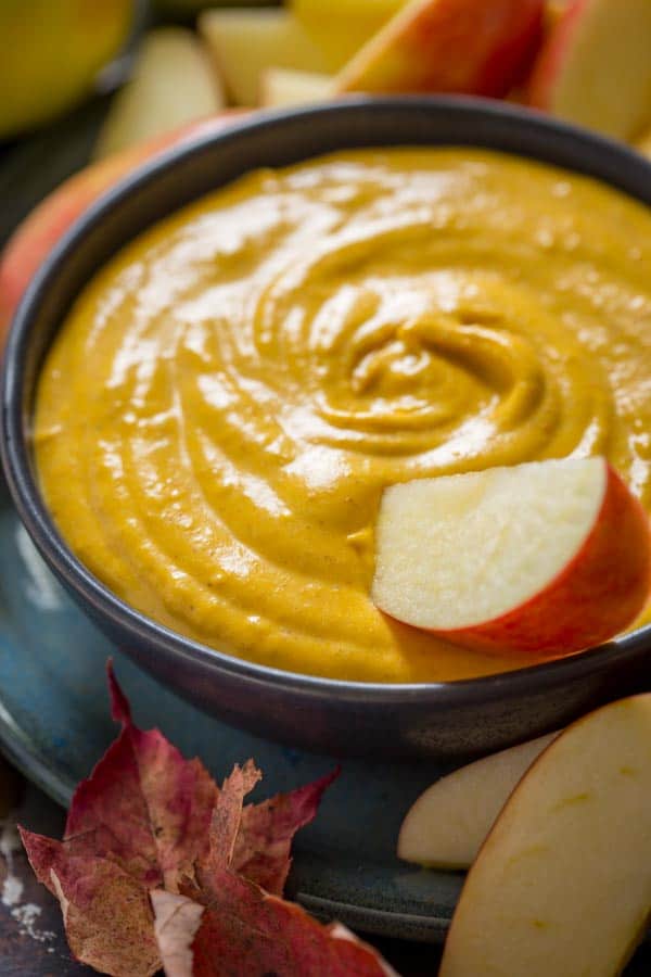 Maple Pumpkin Pie Dip with apple slice