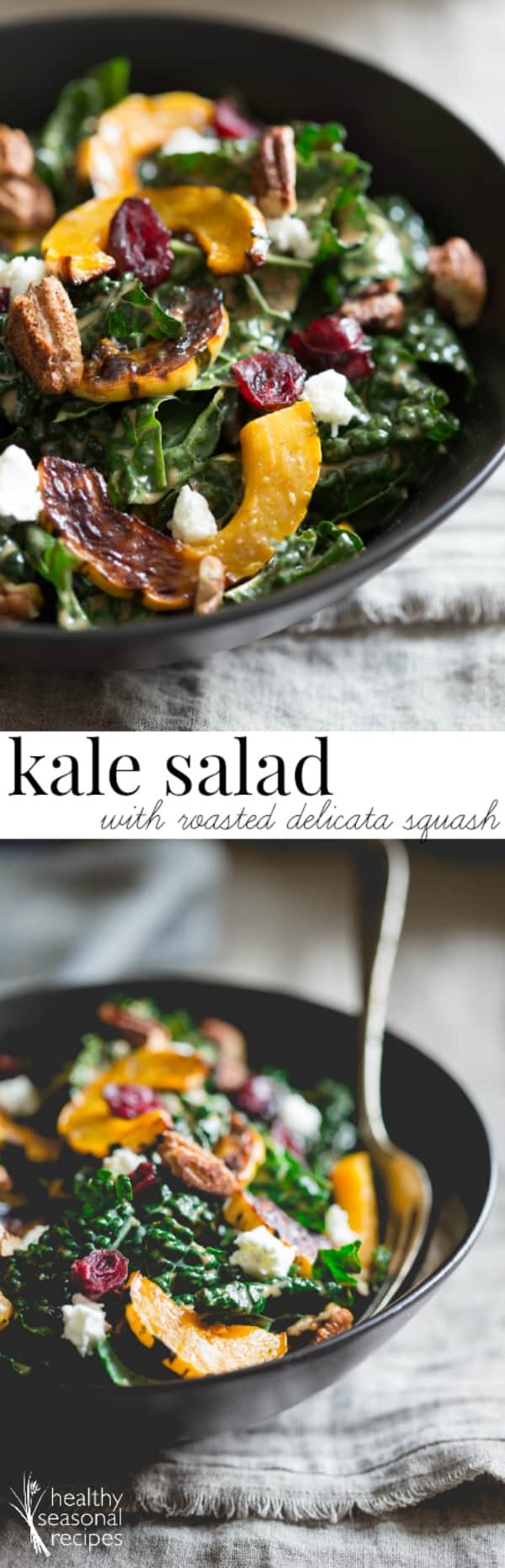 Salad and Delicata squash photo collage with text