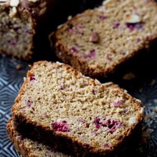 A close up of cranberry almond bread