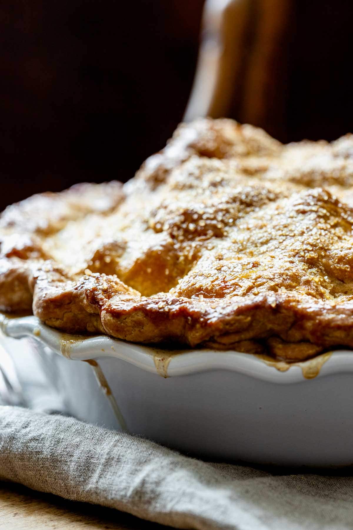close up of the pie with drips
