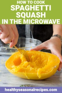 scraping strands of spaghetti squash