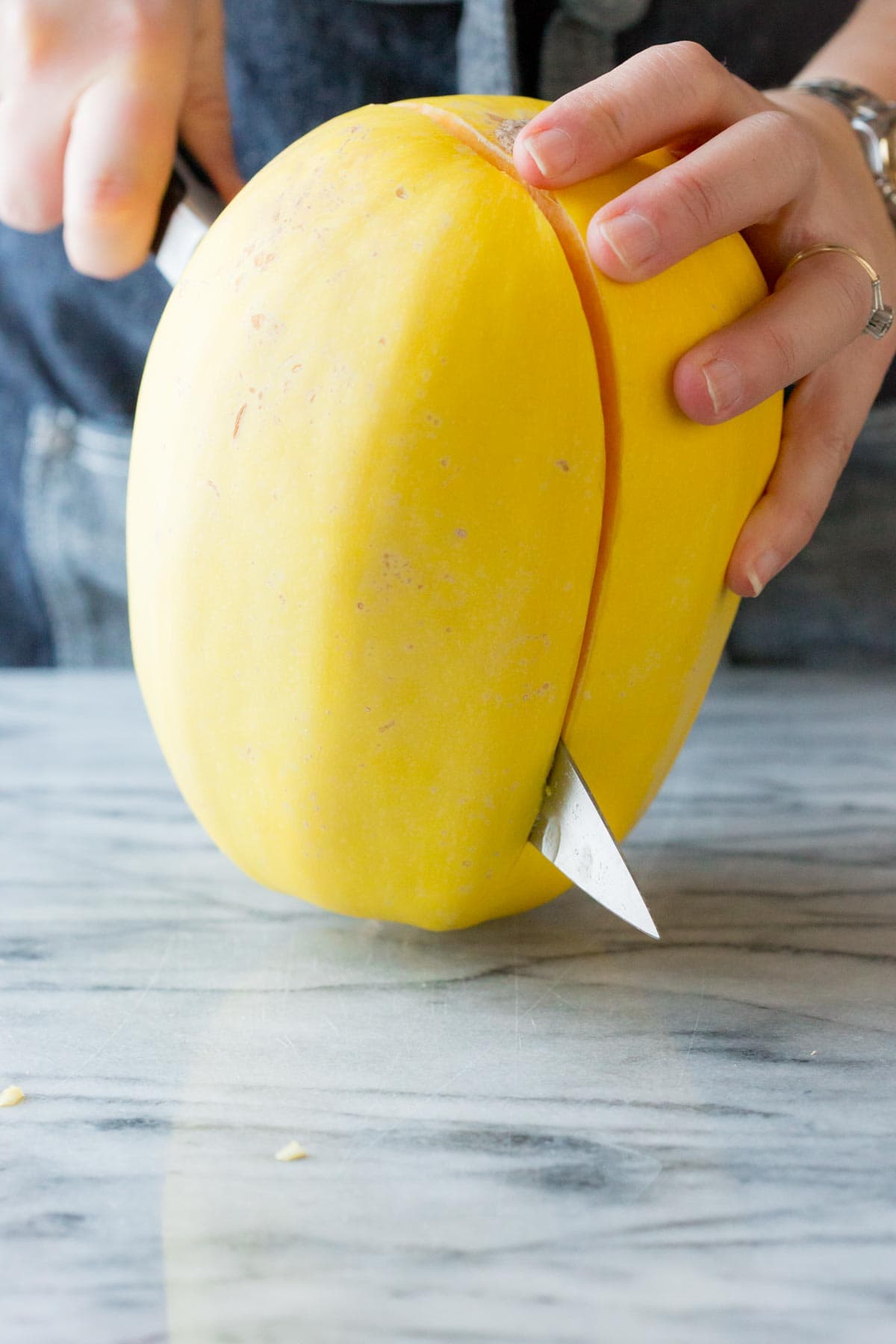 cutting the squash in half