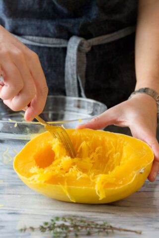 Scrape up the strands with a fork.