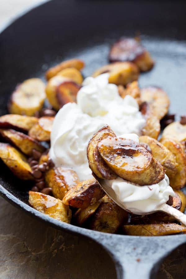 Roasted Plantains in a skillet