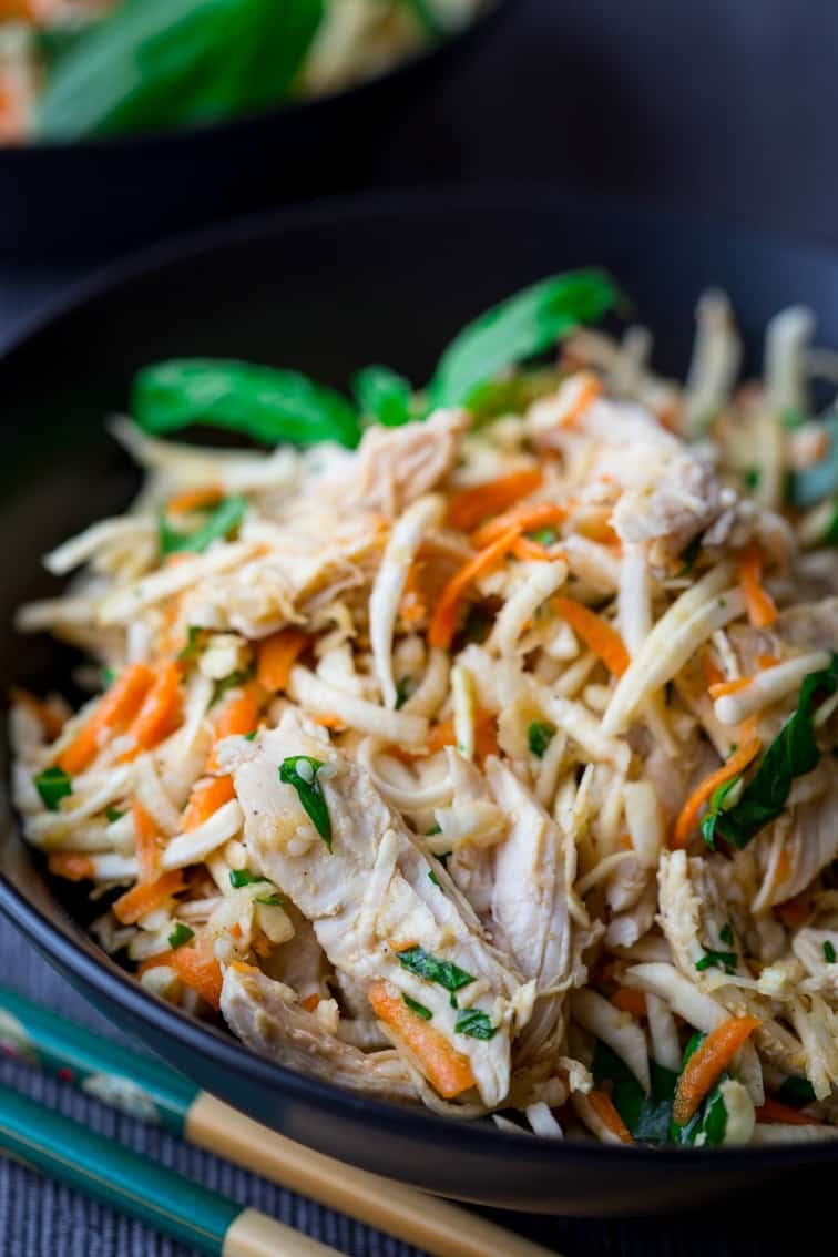close up of Asian Celery Root Salad with shredded carrots