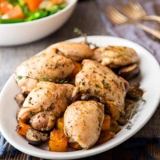 One Pan Chicken with Squash and Mushrooms by Katie Webster on Healthy Seasonal Recipes {paleo and glutenfree}
