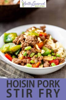 ground pork stir-fry in a white bowl
