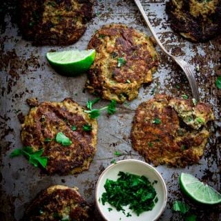 Mexican Cauliflower Patties on a skillet