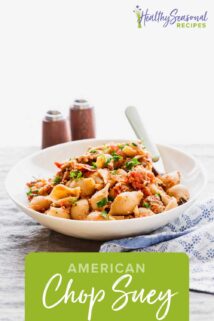 pasta- American Chop suey in a bowl from the side with a fork