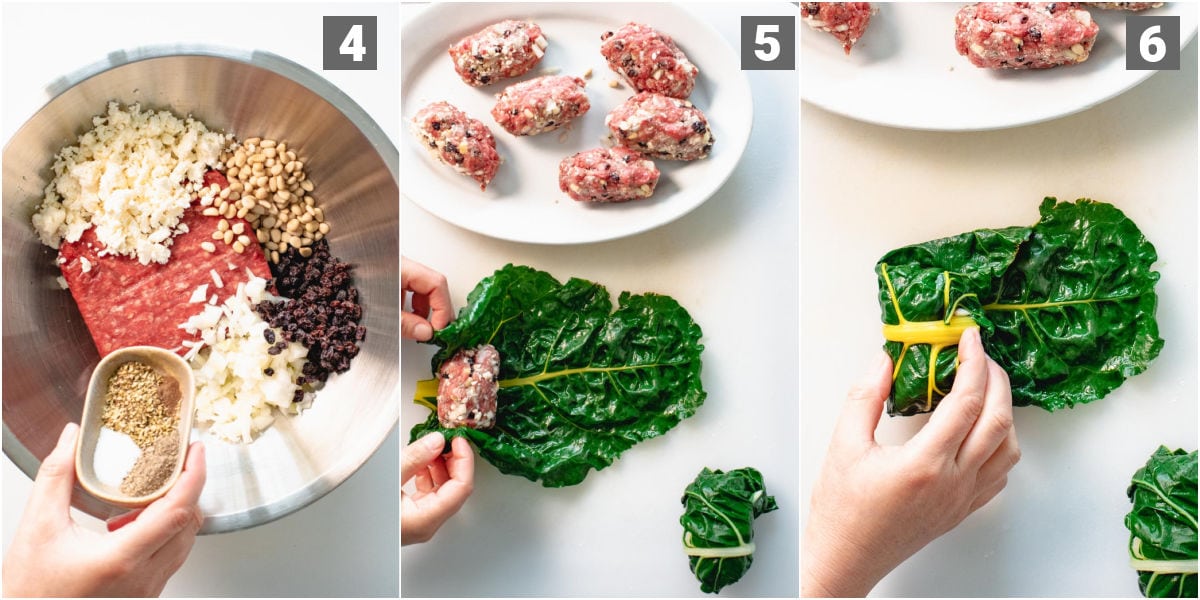make the beef filling and roll into the leaves