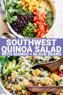 collage of two photos of the salad one overhead and one from the side with text overlay