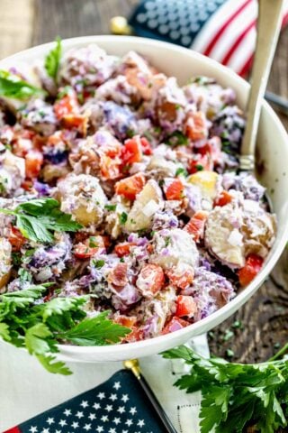 side view of the potato salad close-up