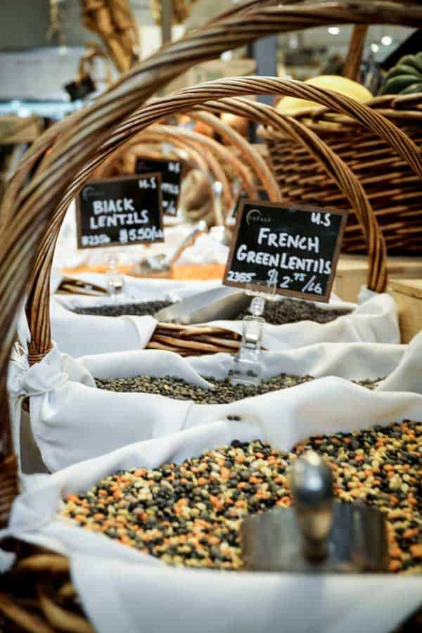 lentils in baskets