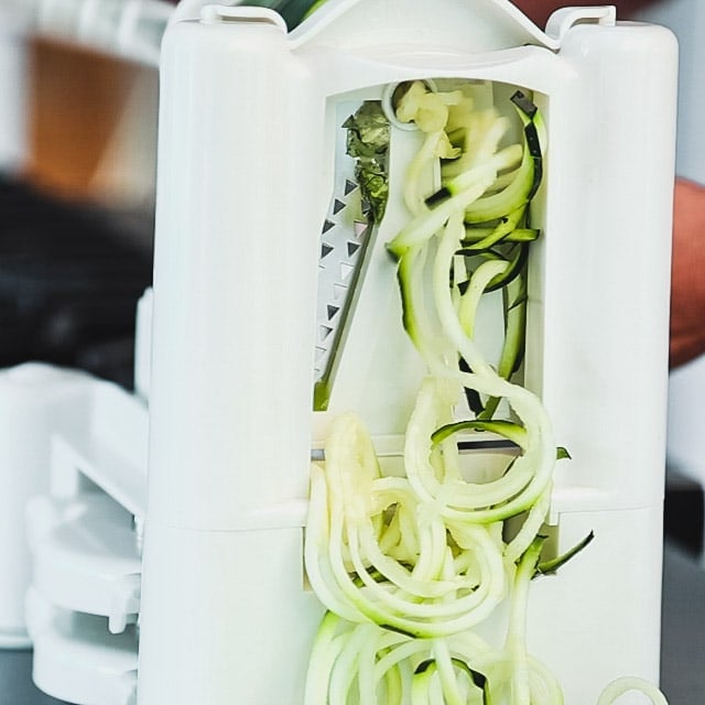zoodles coming out of the blades