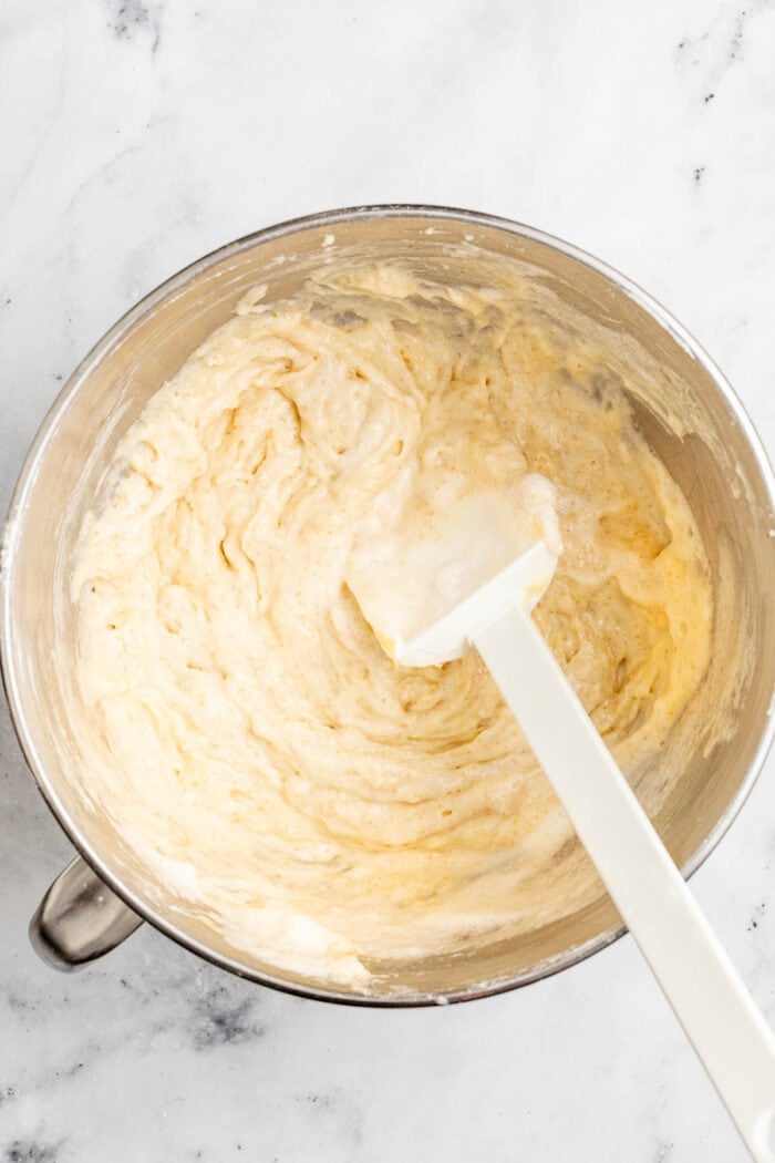 the batter once the whites are just folded in