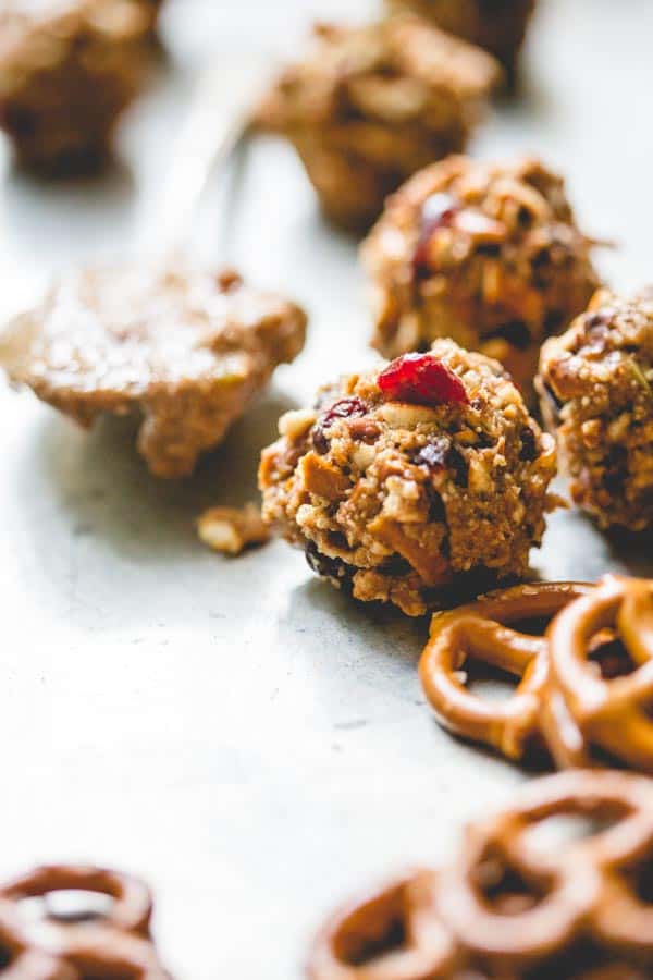 Peanut Butter Pretzel Balls next to pretzels