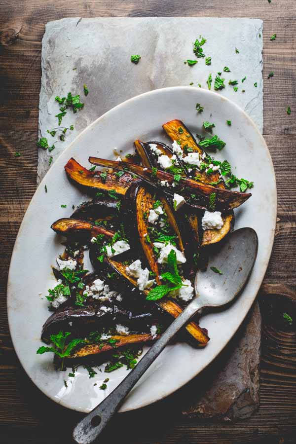 Aubergine Pomegranate Molasses on a serving plate
