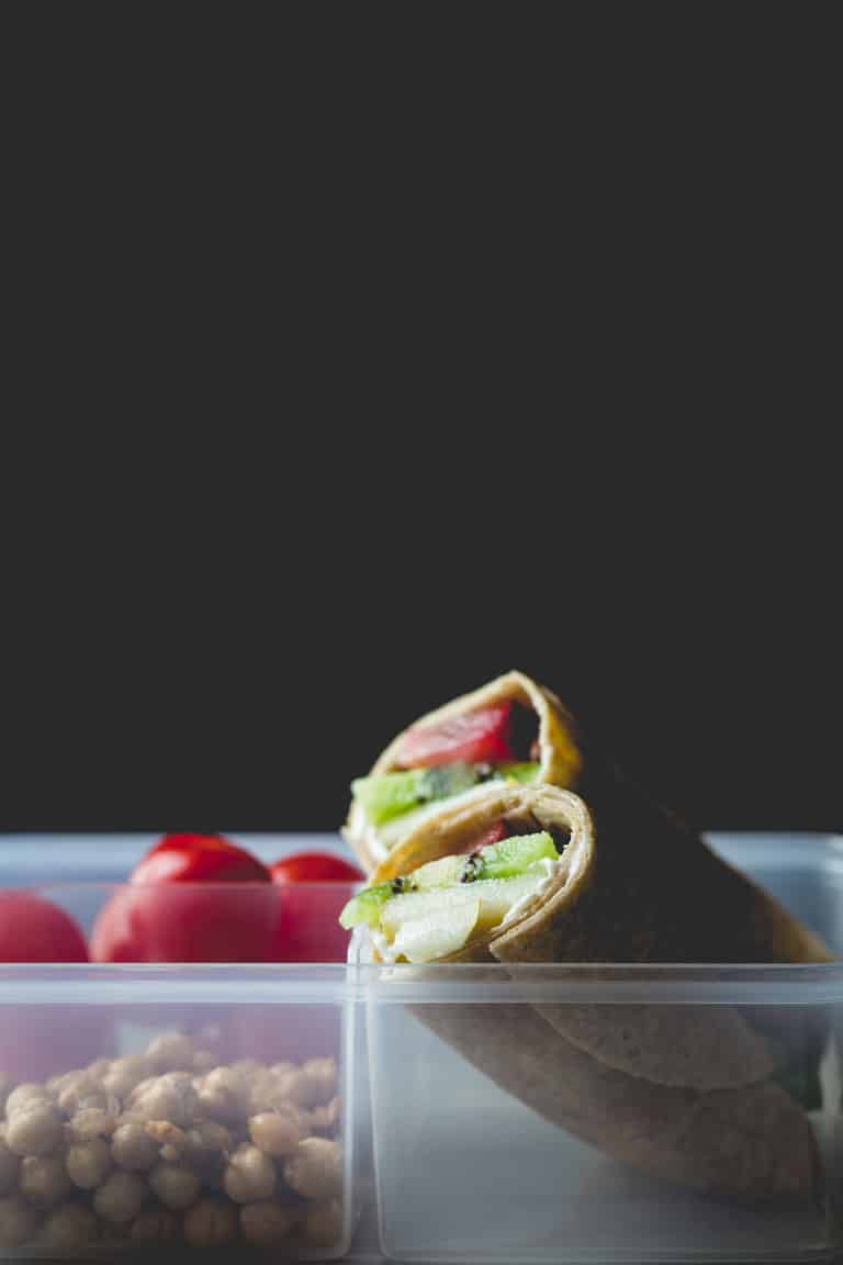 Fruit and Cream Cheese Lunch Wraps in tupperware container