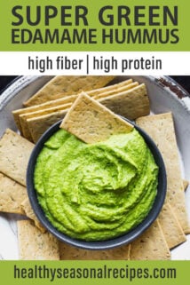 overhead green edamame hummus dip