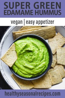 overhead green edamame hummus dip