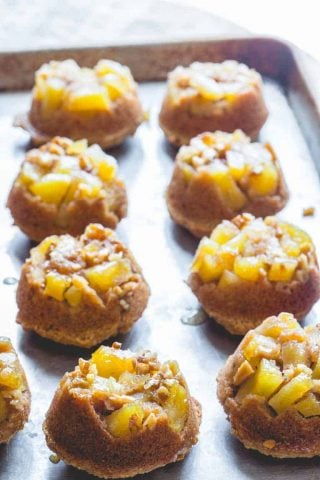 These low sugar upside-down apple muffins by Healthy Seasonal Recipes are a great after school snack.