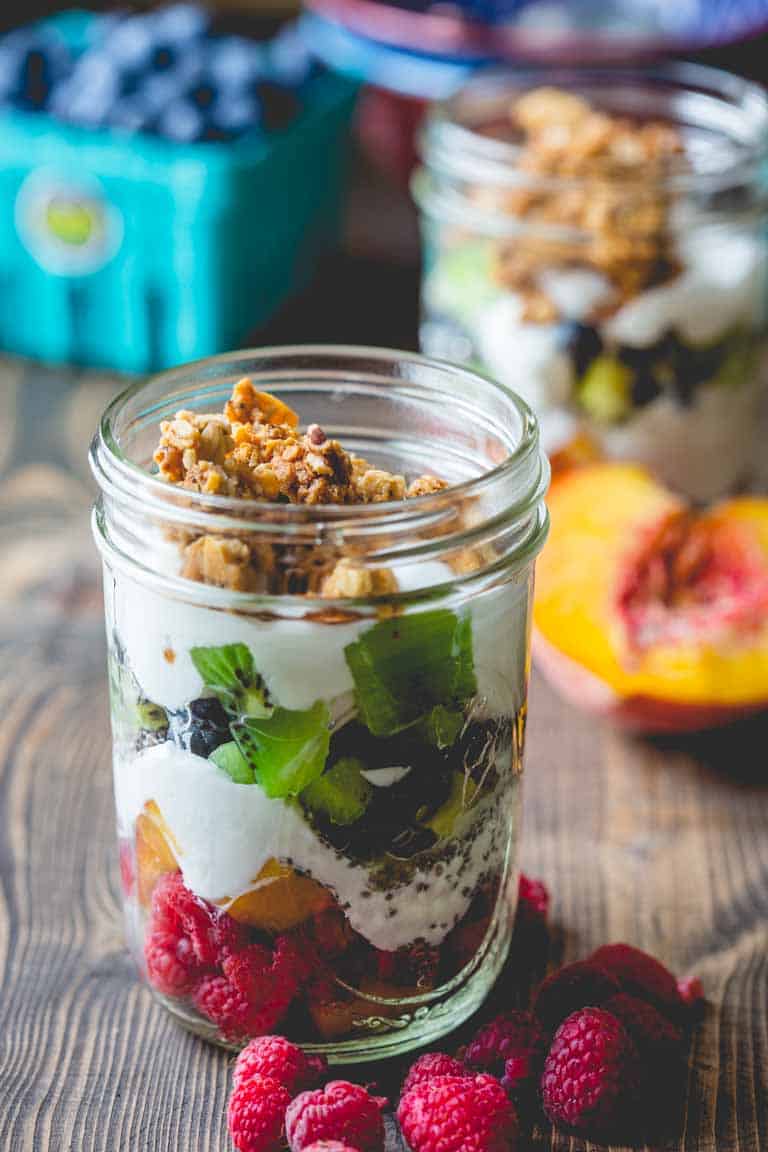 A Fruit and Yogurt Parfait in a glass jar