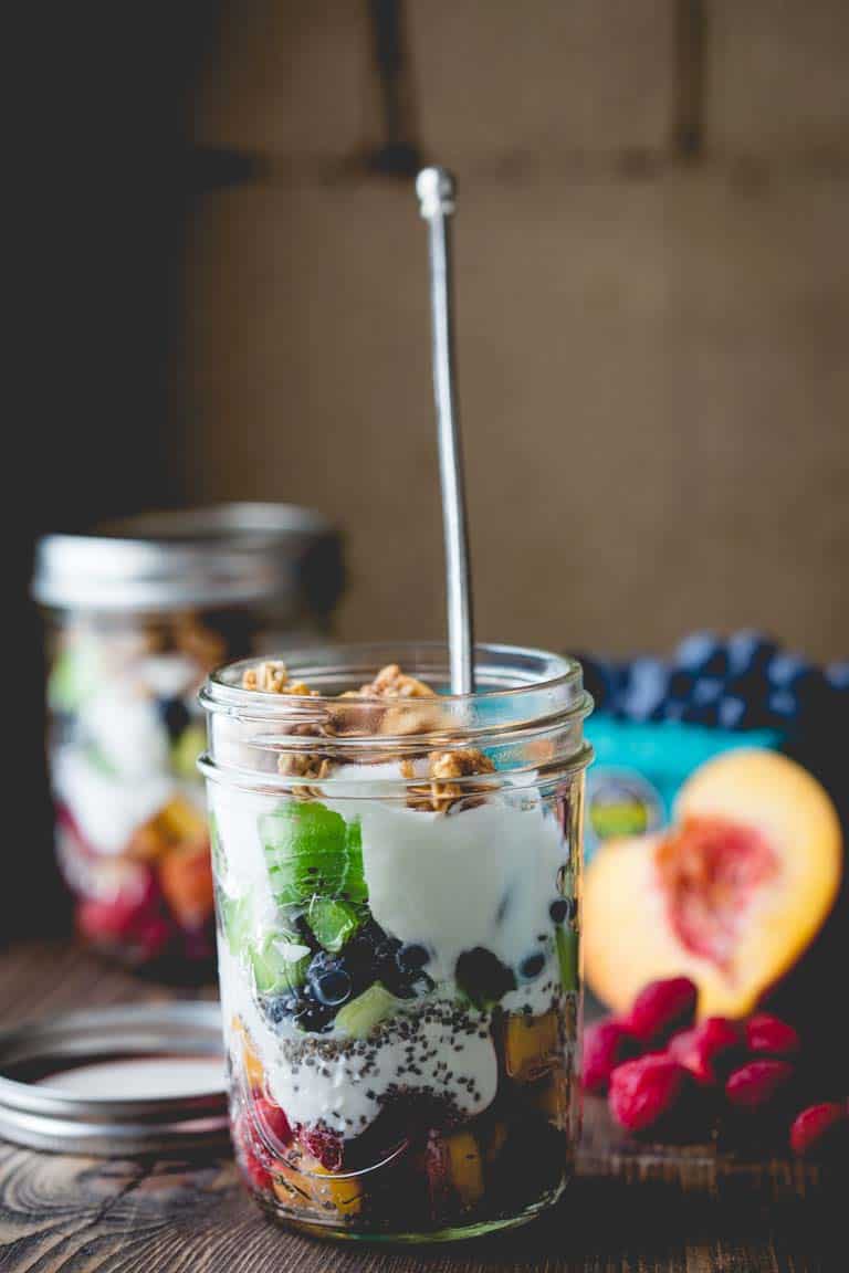 Healthy Rainbow Parfaits in a jar