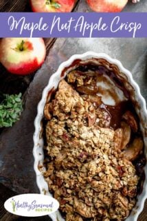 close up of maple nut apple crisp