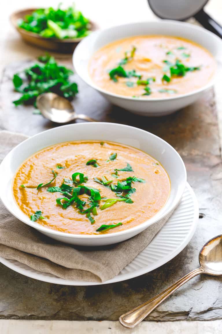 Thai Pumpkin Curry Coup in white bowls