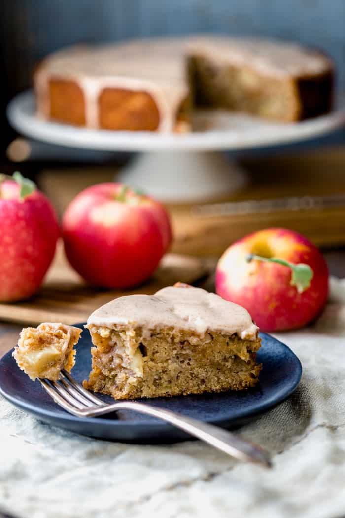 Apple Cake with almond and maple syrup with a cinnamon maple icing on top!