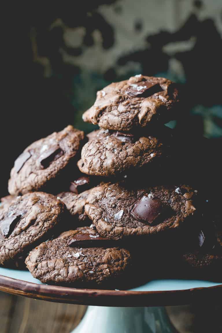 A stack of Buckwheat Chocolate Cookies on a plate