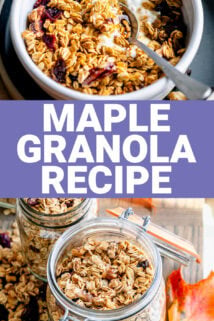 Maple granola in a bowl and in a jar