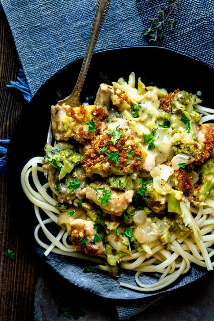 chicken and broccoli casserole over spaghetti