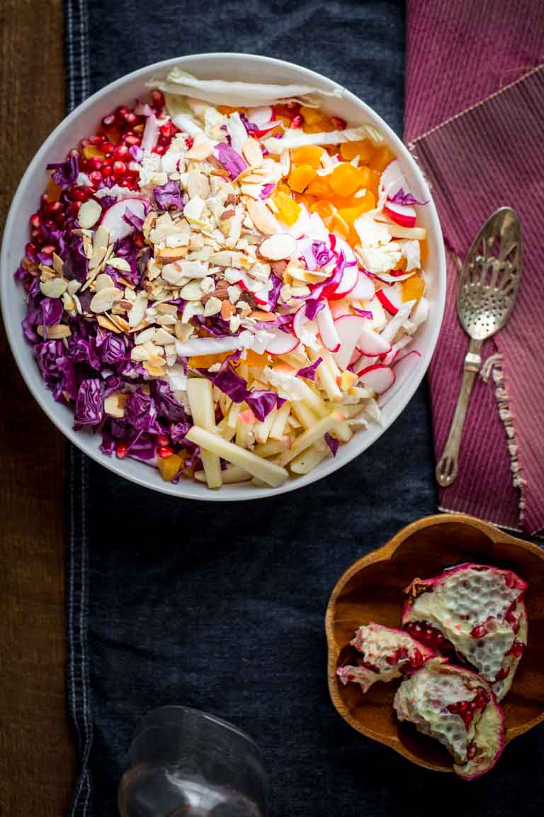 Thanksgiving Cabbage Salad in a serving bowl