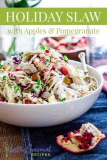 bowl of holiday slaw with pomegranate