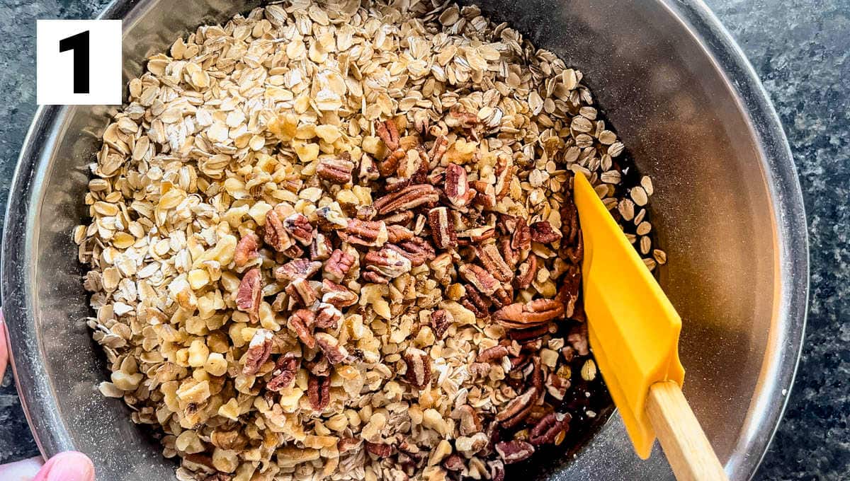 the granola ingredients in the bowl