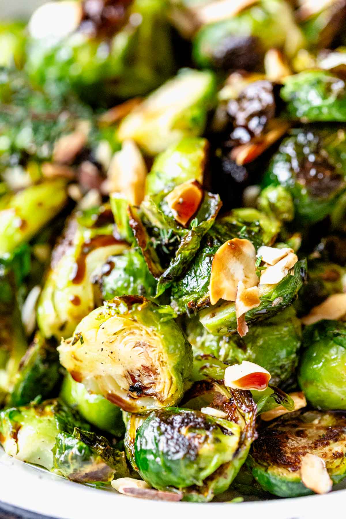 close up of roasted Brussels sprouts
