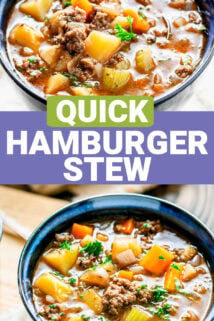 the stew close up in the bowl from two slight different angles with text overlay in between