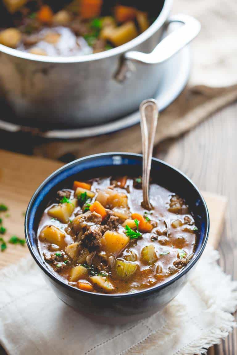 Quick Beef Stew. An easy and healthy stove-top beef stew recipe on Healthy Seasonal Recipes by Katie Webster